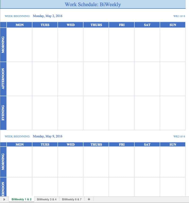 Work Week Calendar Template Free Work Schedule Templates for Word and Excel