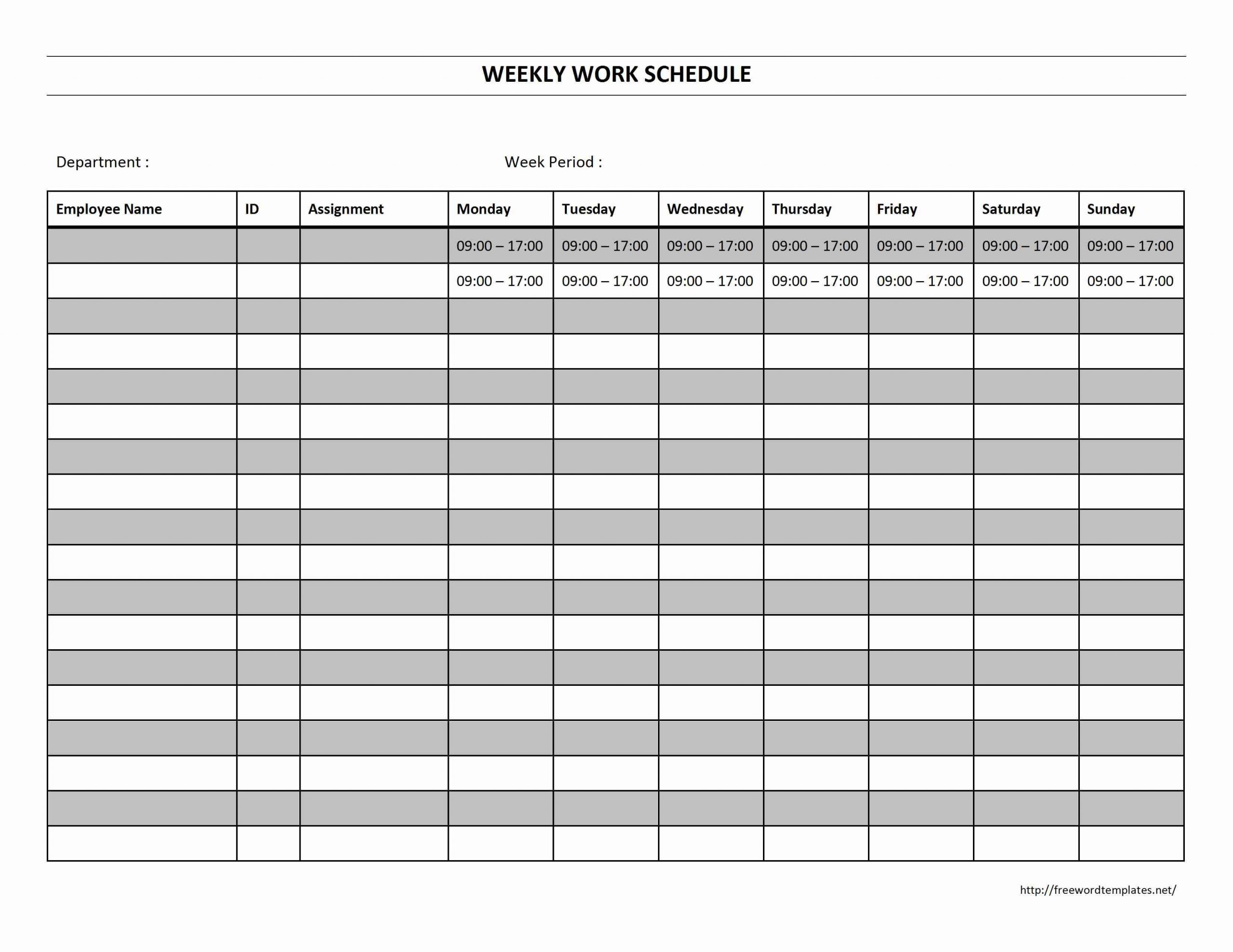 Work Week Calendar Template New Employee Weekly Schedule Xls Xlsformat Xlstemplates
