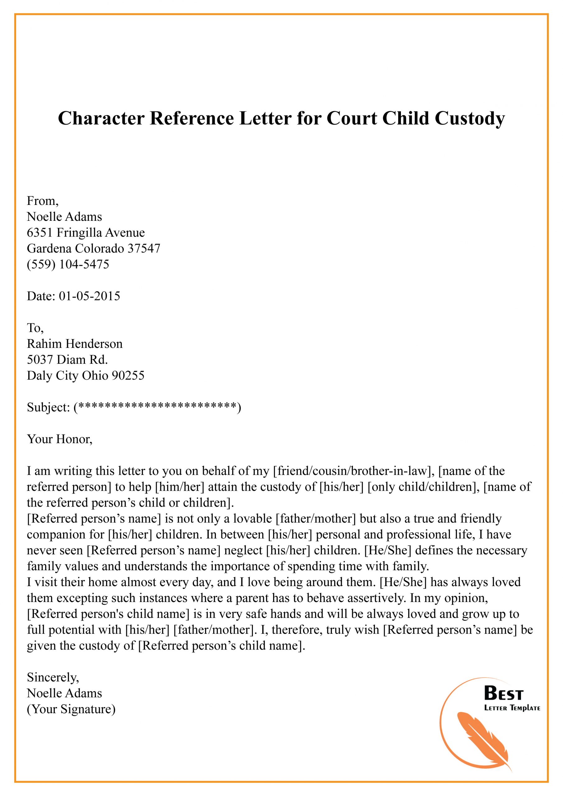 Child Custody Letter Template Child Custody Letter Example Collection