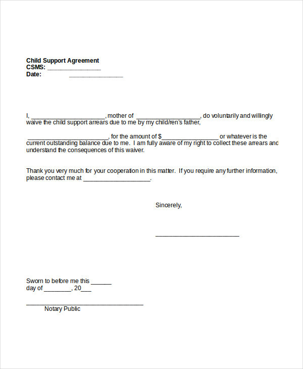 Child Support Letter Template Child Support Agreement Letter