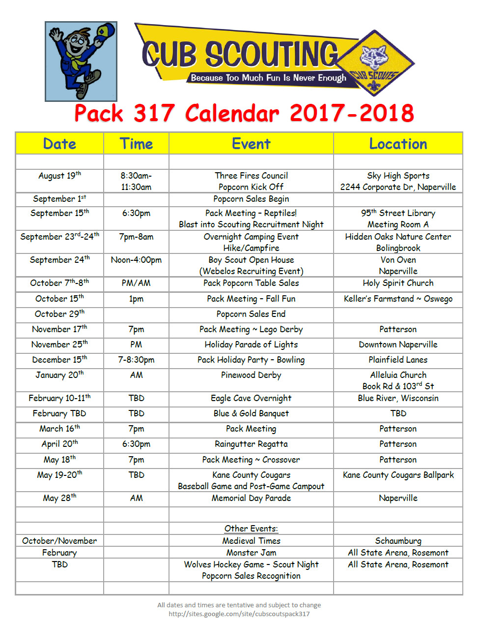 Cub Scout Calendar Template Cub Scouts Pack 317