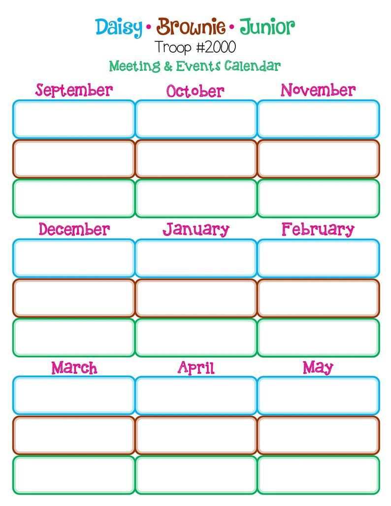 Cub Scout Calendar Template Multi Level Yearly Calendar Daisy Brownie Junior Girl