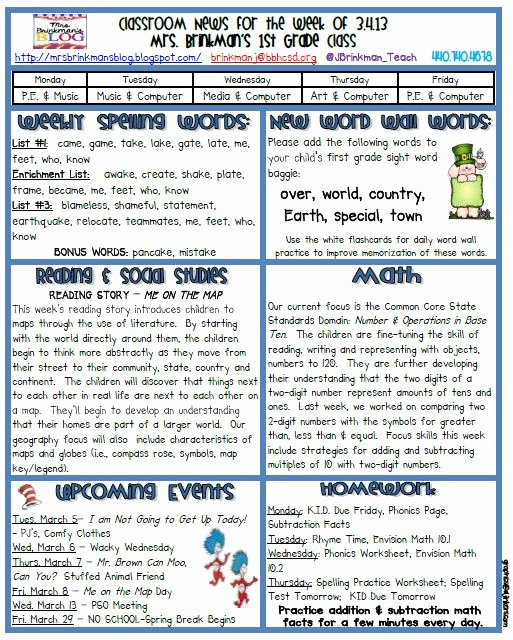 First Grade Newsletter Template First Grade Newsletter Template