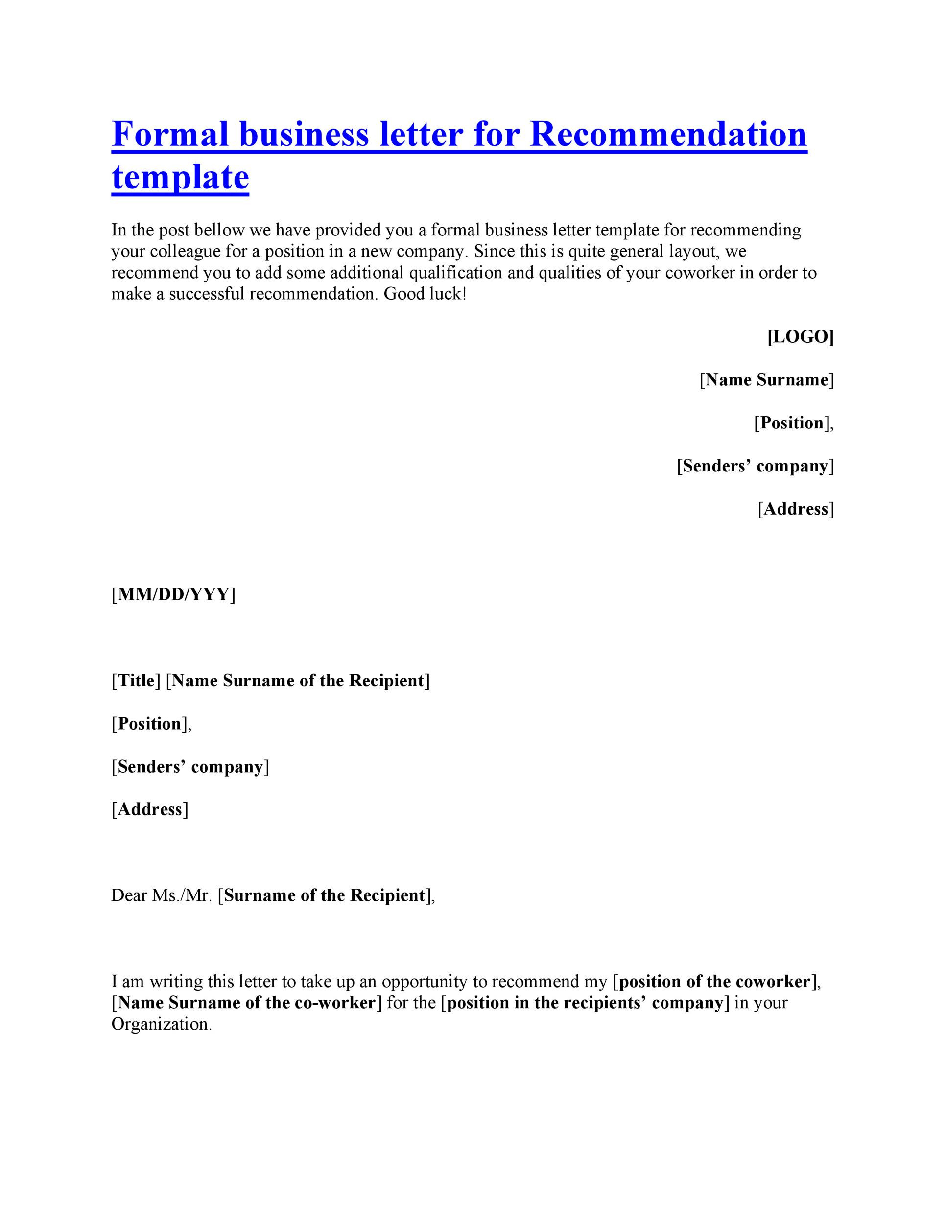 Free Reference Letter Template 43 Free Letter Of Re Mendation Templates &amp; Samples