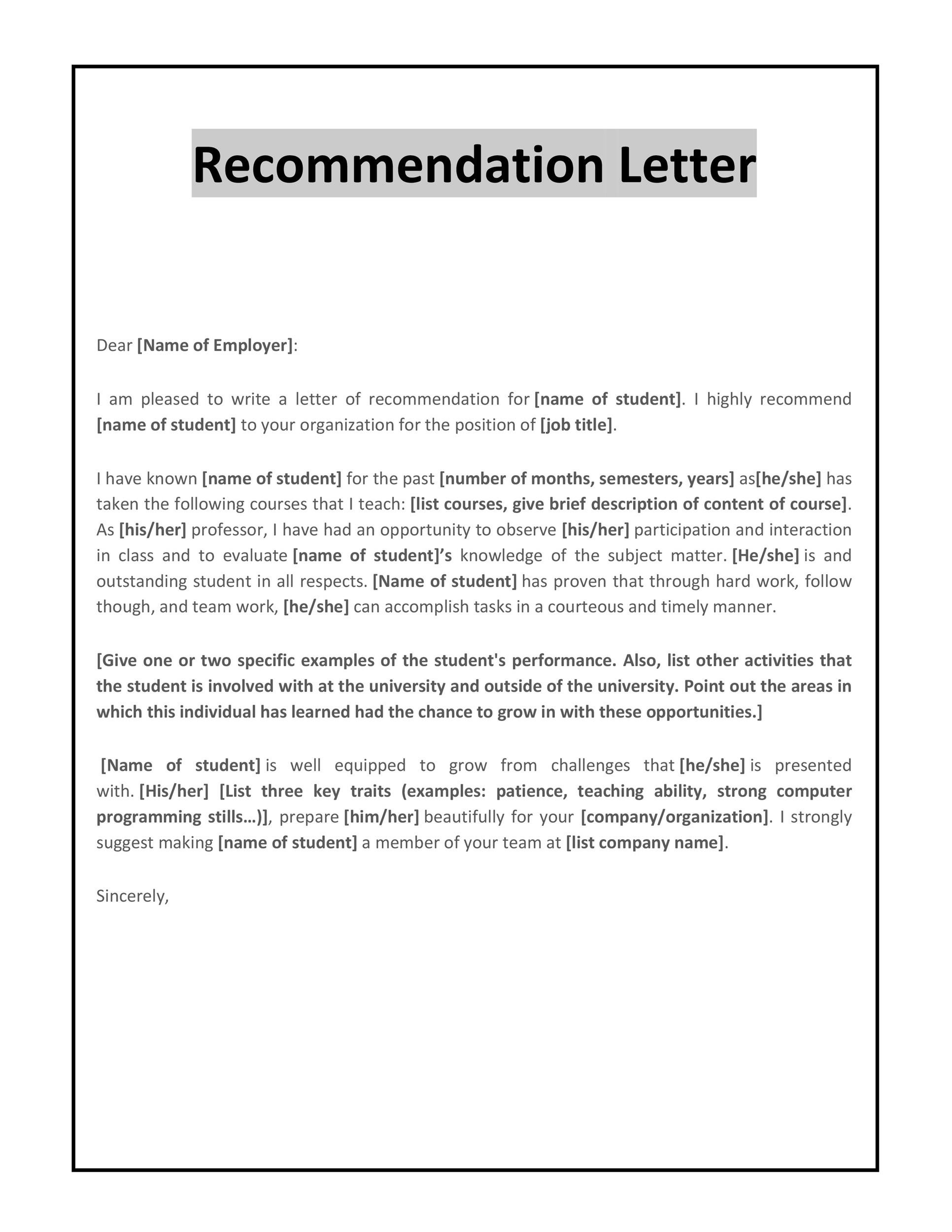 Free Reference Letter Template Employer Letter Re Mendation Template for Your Needs