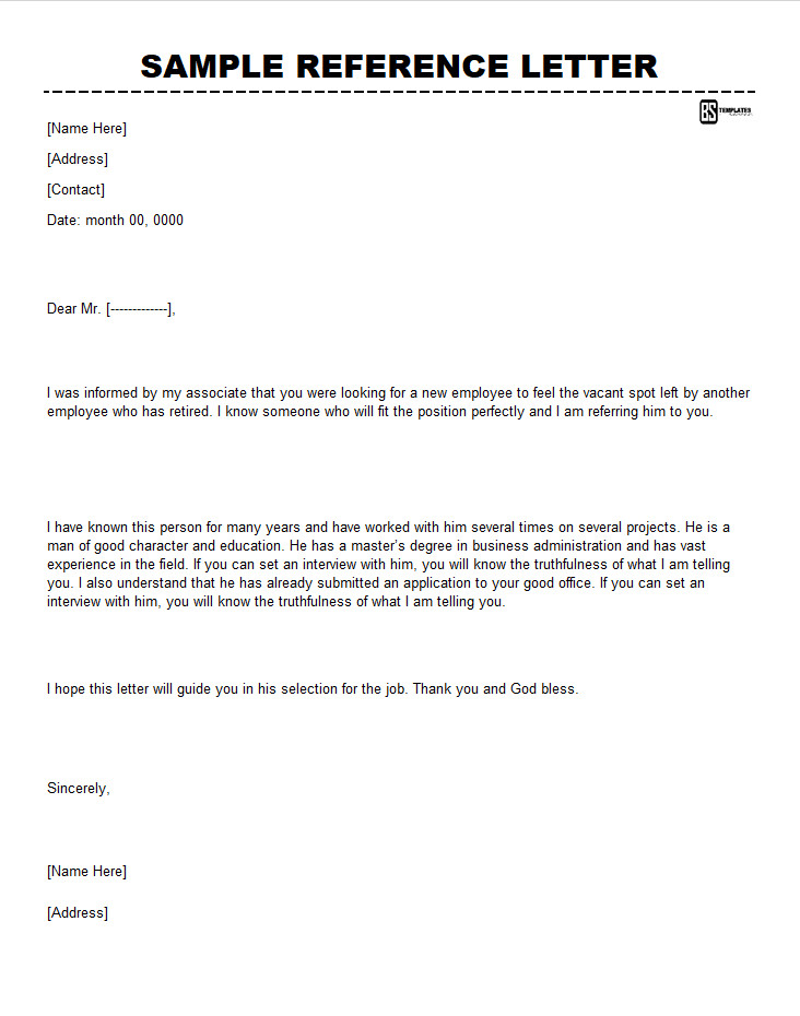 Free Reference Letter Template Free Reference Letter Template for Employment Sample Word