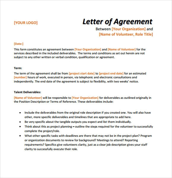 Letter Of Agreement Template Free 11 Sample Letter Of Agreement Templates In Ms Word