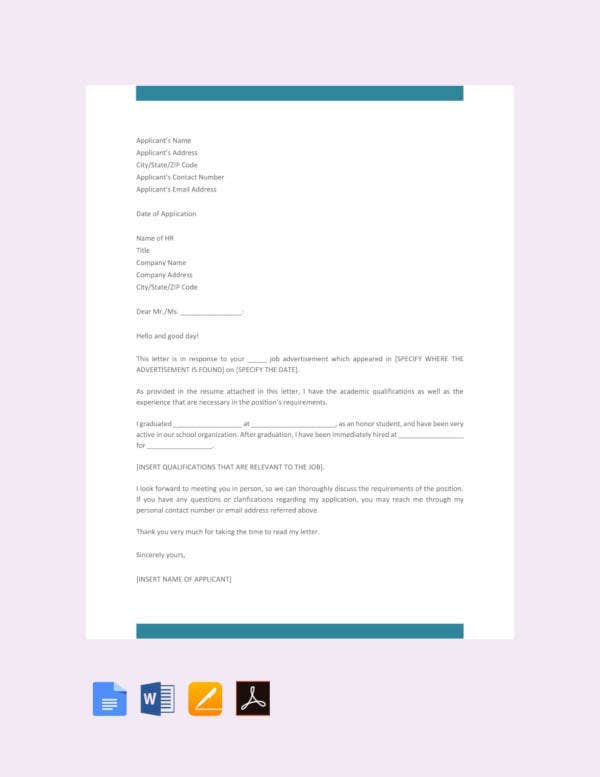 Letter Of Application Template 45 Job Application Letters In Pdf