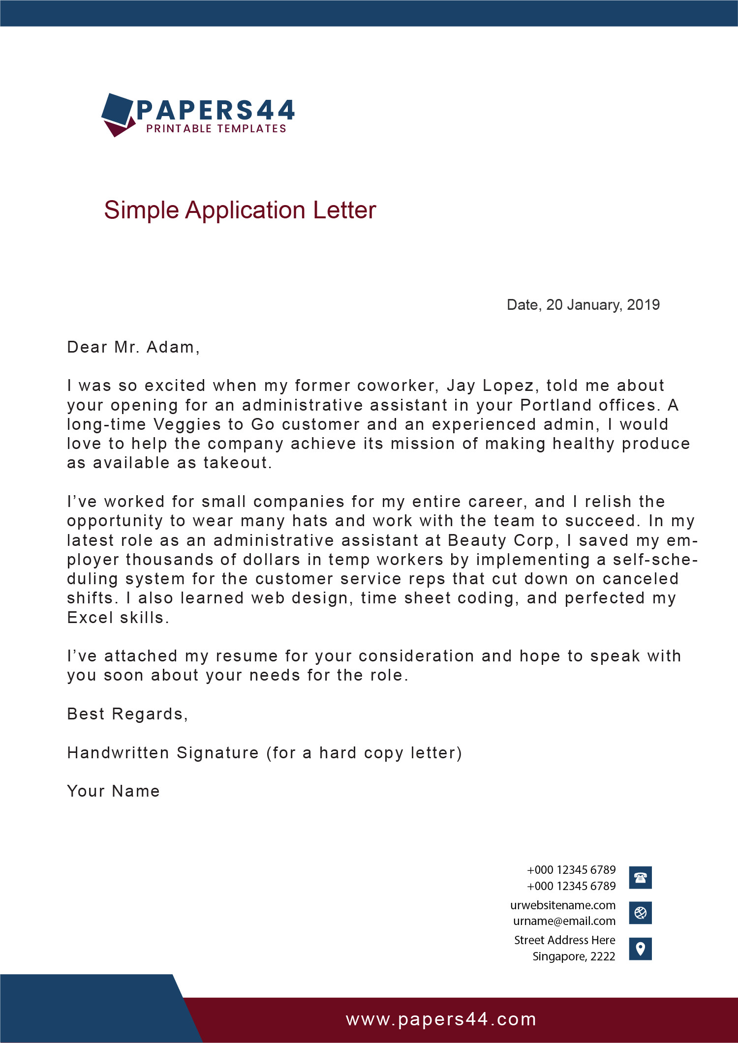 Letter Of Application Template Application Letters Professional Pdf Templates