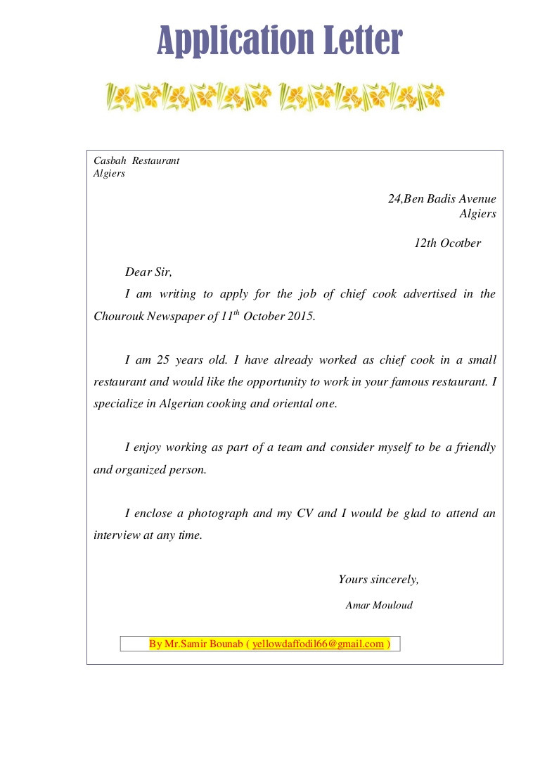 Letter Of Application Template Text Sample Application Letter