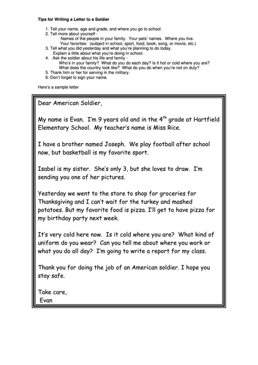 Letter to soldier Template Sample Letter to A sol R Template Printable Pdf