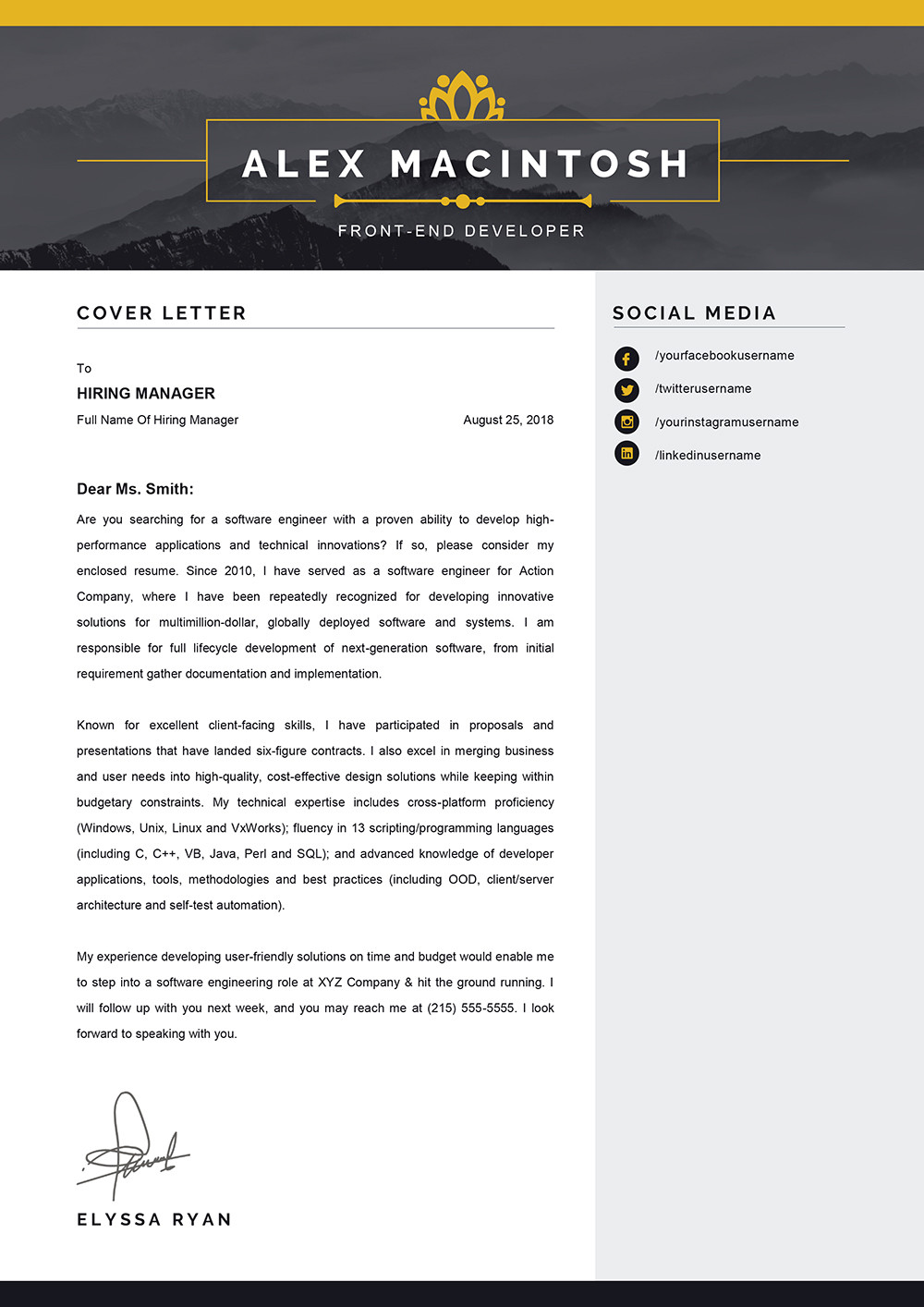 Modern Cover Letter Template Modern Cover Letter Word Template Download for Word format