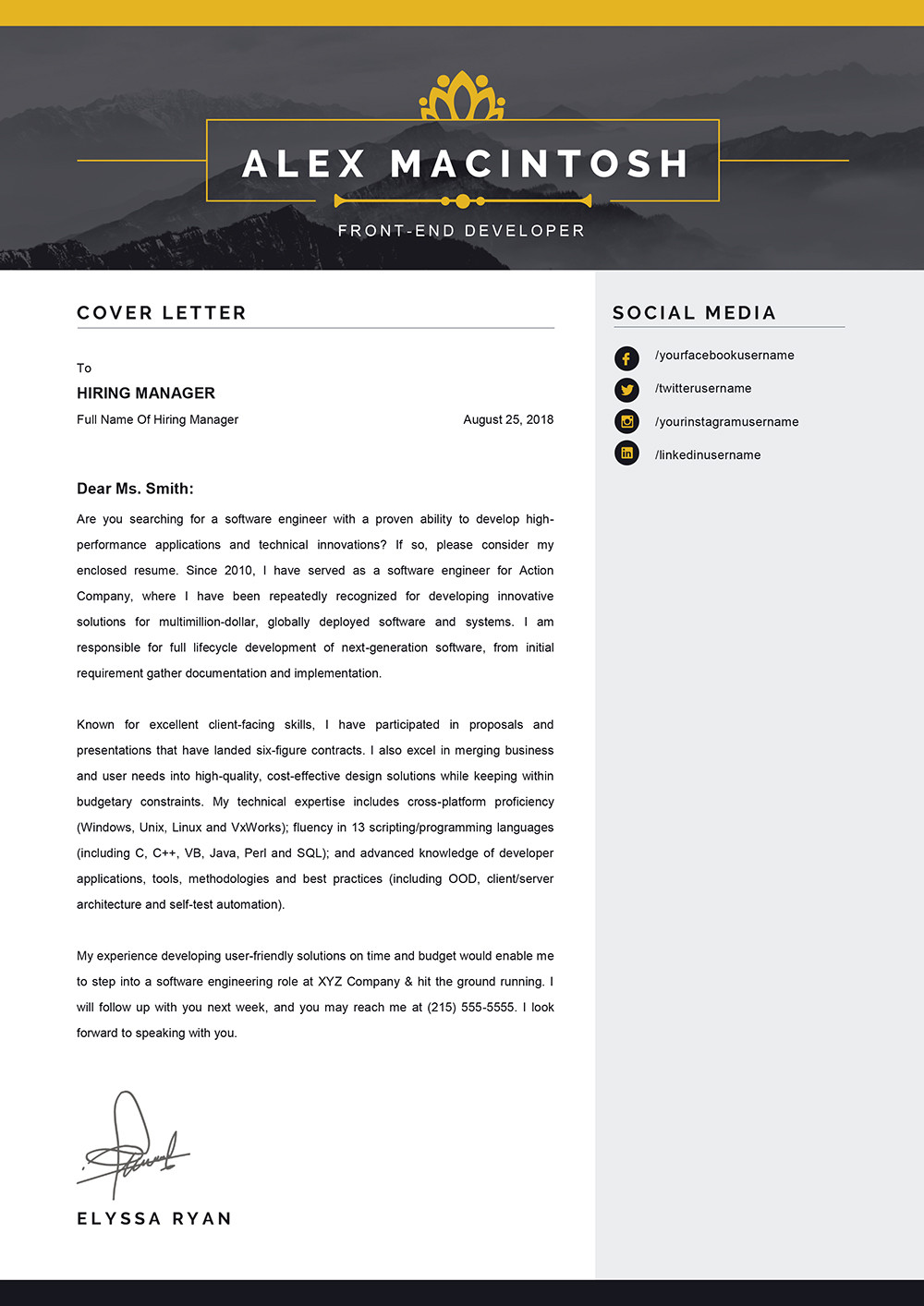 Modern Cover Letter Template Modern Cover Letter Word Template