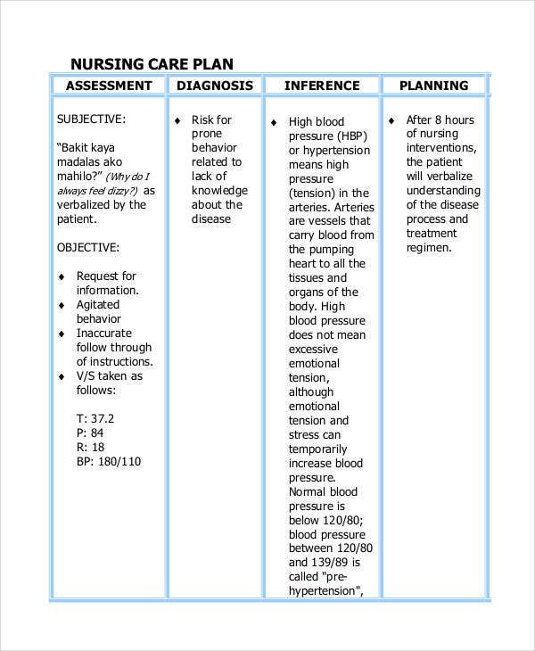 Nursing Care Plan Template Care Plan Template 16 Word Pdf format Download