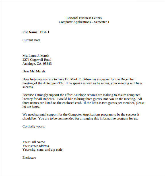 Personal Letter Template Word Free 9 Sample Personal Business Letter Templates In Pdf