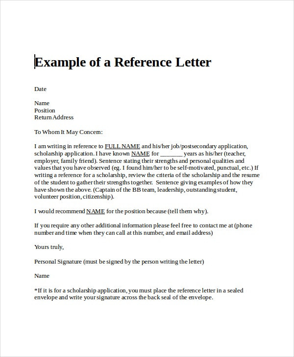 Personal Letter Template Word Sample Personal Reference Letter 13 Free Word Excel