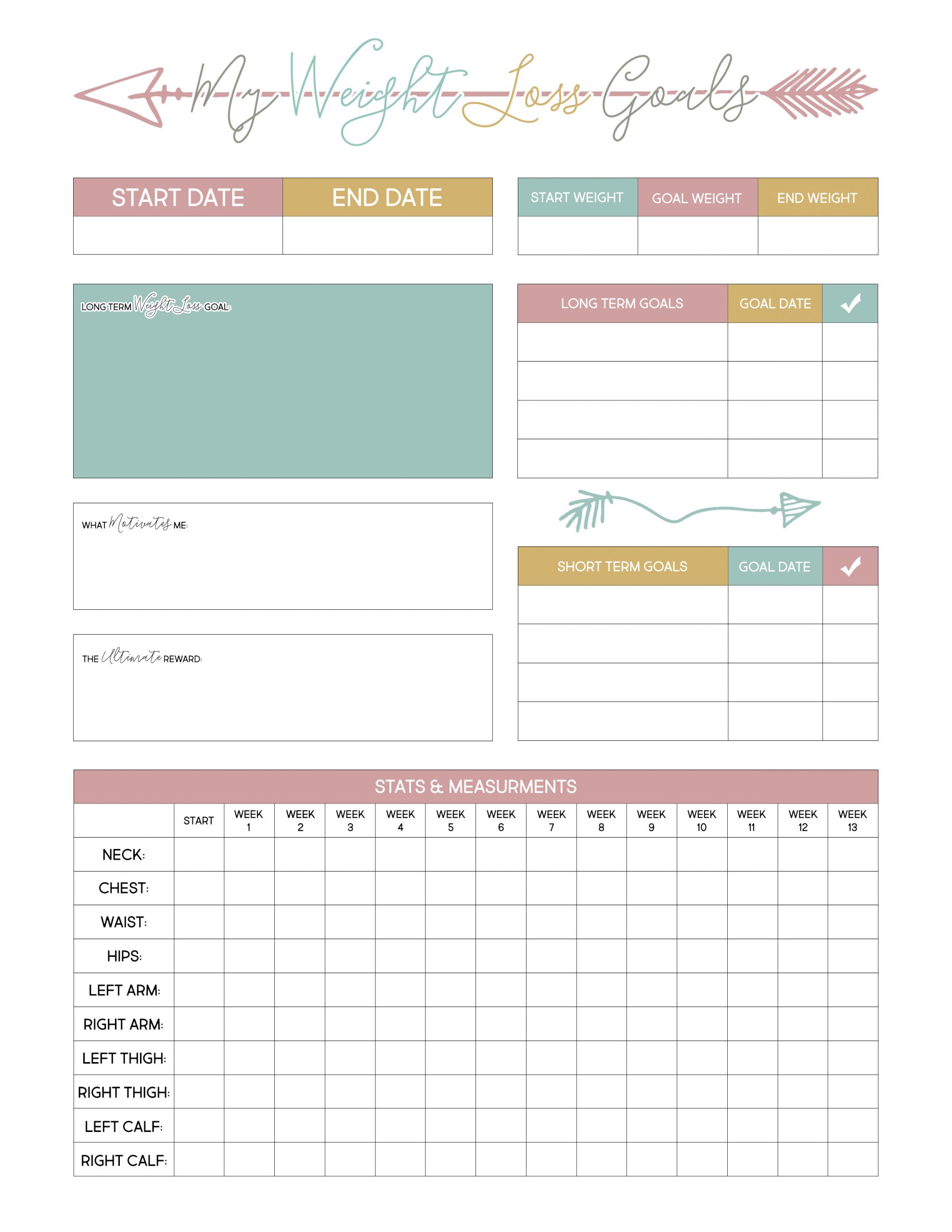 Weight Loss Calendar Template Free Printable Weight Loss Planner the Cottage Market