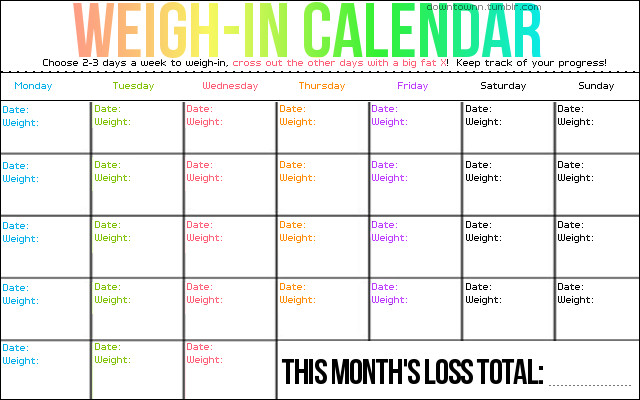 Weight Loss Calendar Template Weigh In Calendar Only Weigh In 1 2 Times A Week so You