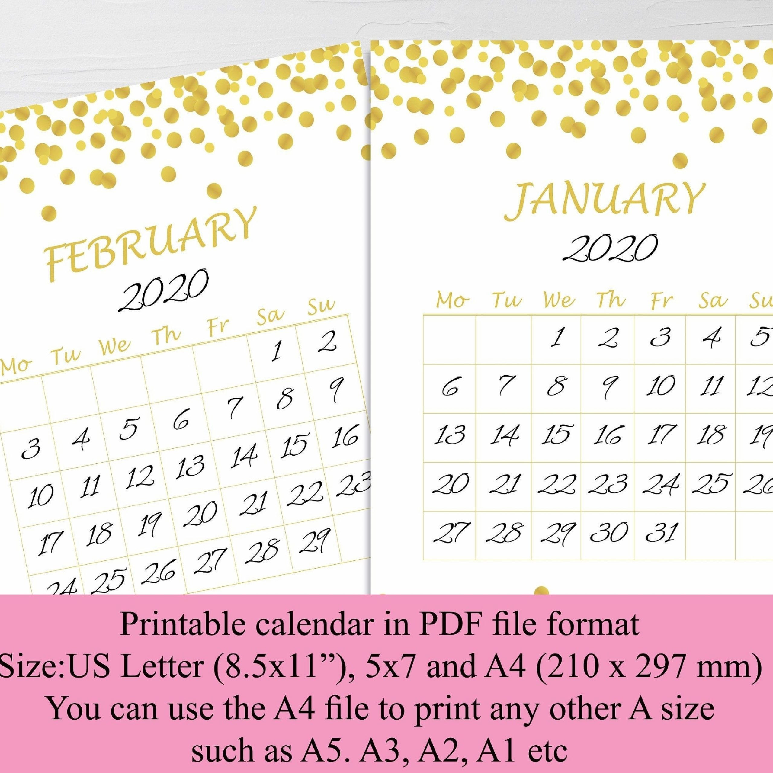 5x7 Calendar Template Free 2020 Calendar Printable 5x7