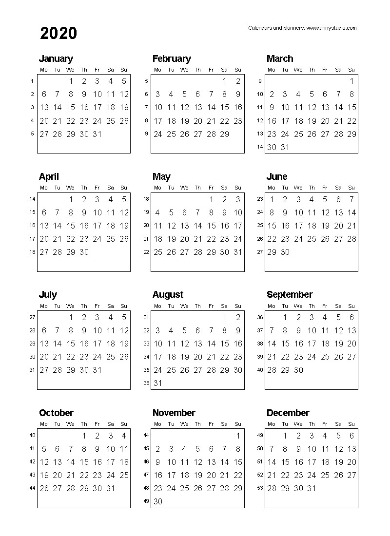 5x7 Calendar Template Free 5x7 Printable Calendar 2020