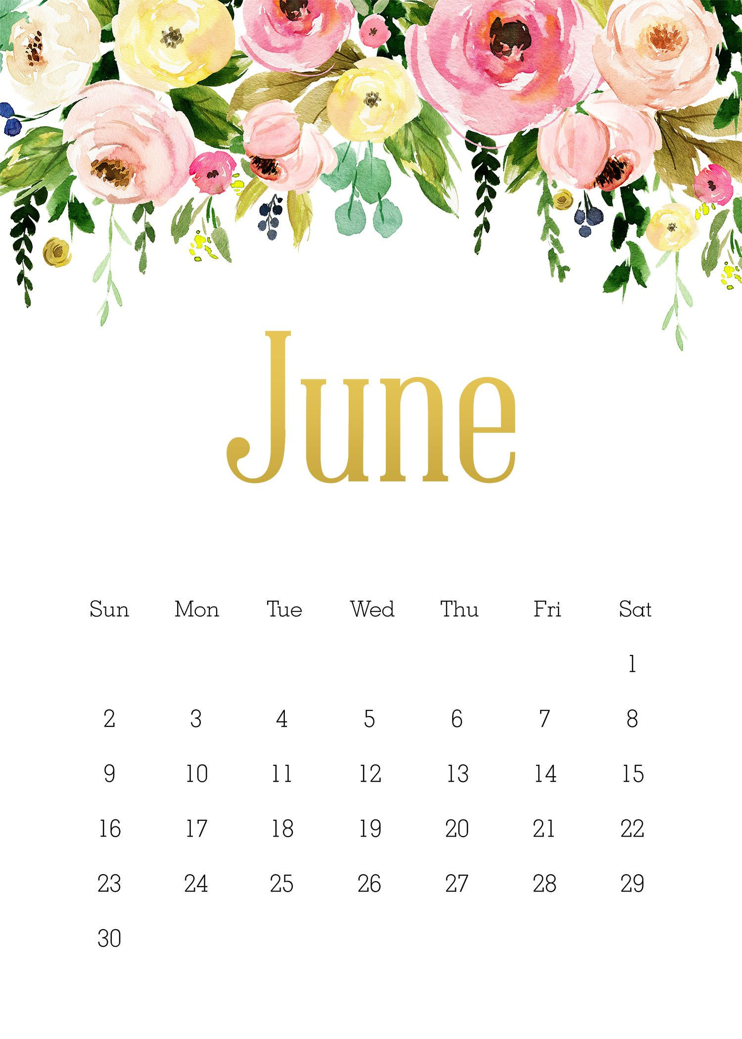 Free Printable 2019 5x7 Pretty Floral Calendar with