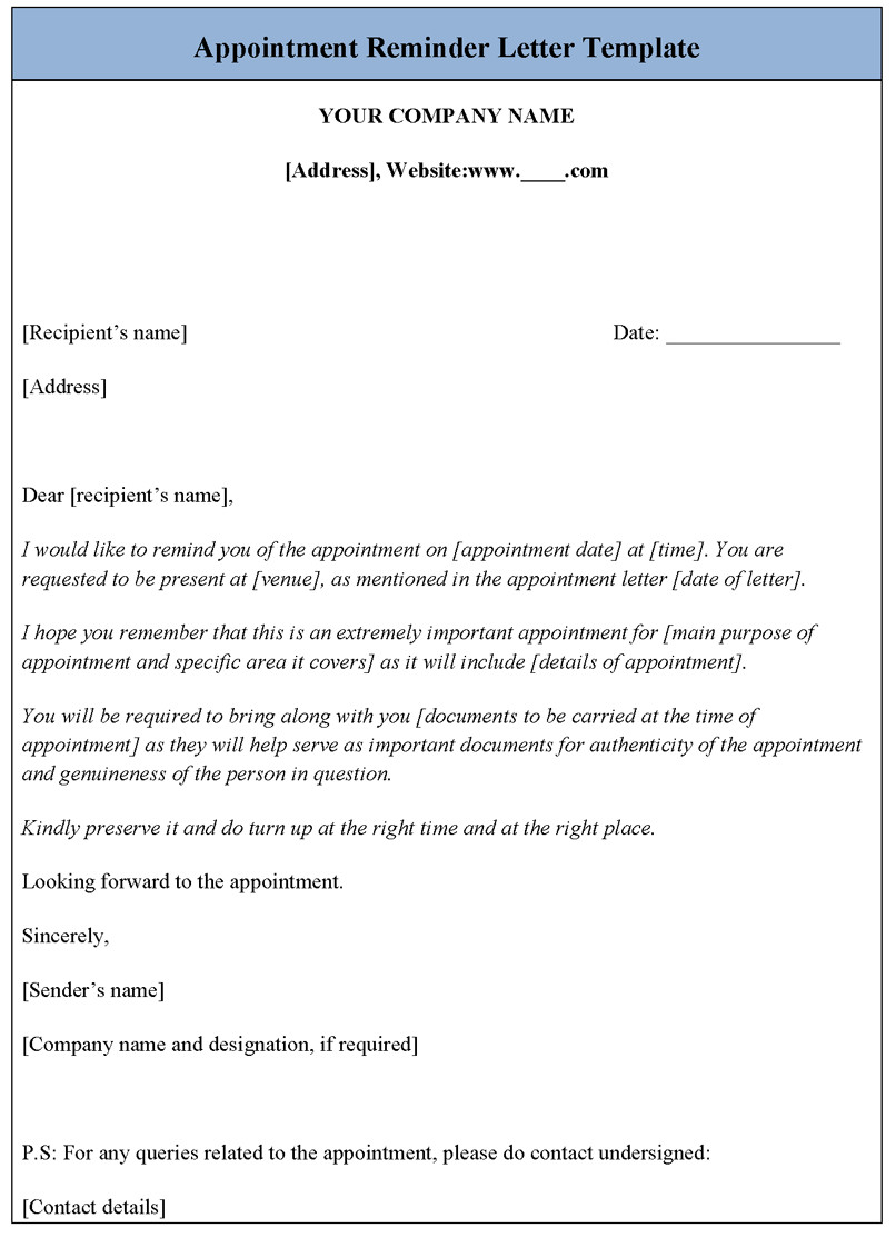Appointment Reminder Letter Template Appointment Reminder Letter Template