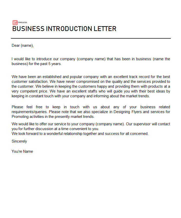 Business Introduction Letter Template Business Introduction Letters Free Templates Pdf &amp; Word