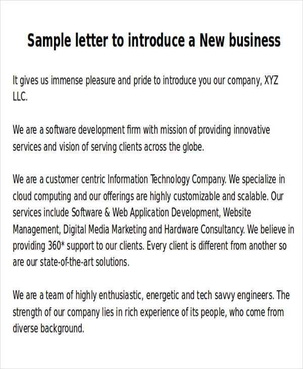 Business Introduction Letter Template Free 5 Sample New Business Letter Templates In Ms Word