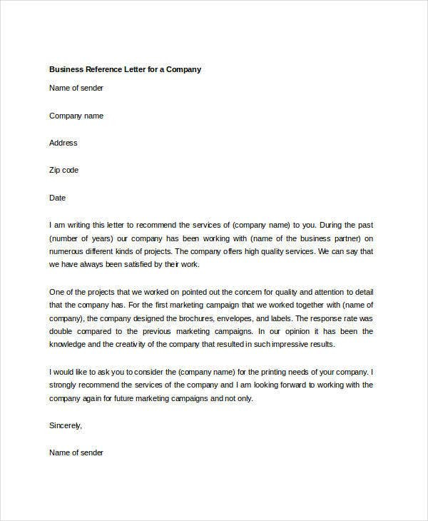Business Reference Letter Template 10 Sample Business Reference Letter Templates Pdf Doc