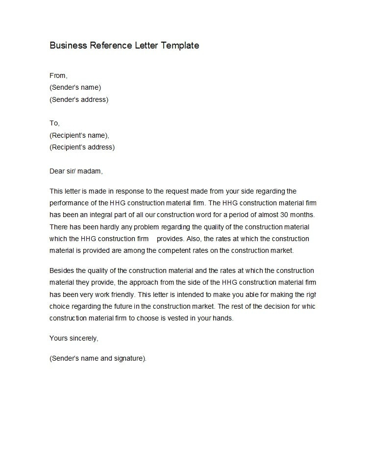 Business Reference Letter Template 45 Awesome Business Reference Letters Templatearchive