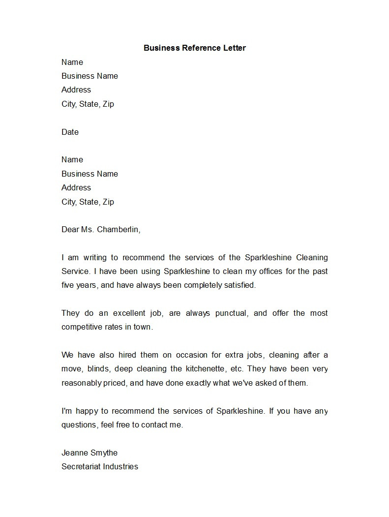 Business Reference Letter Template 45 Awesome Business Reference Letters Templatearchive