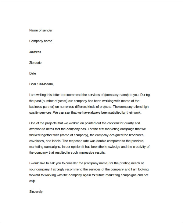 Business Reference Letter Template Free 4 Sample Business Reference Letter Templates In Pdf