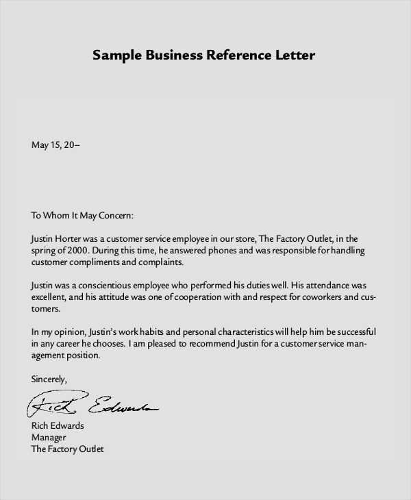 Business Reference Letter Template Free 7 Reference Letter Samples In Pdf