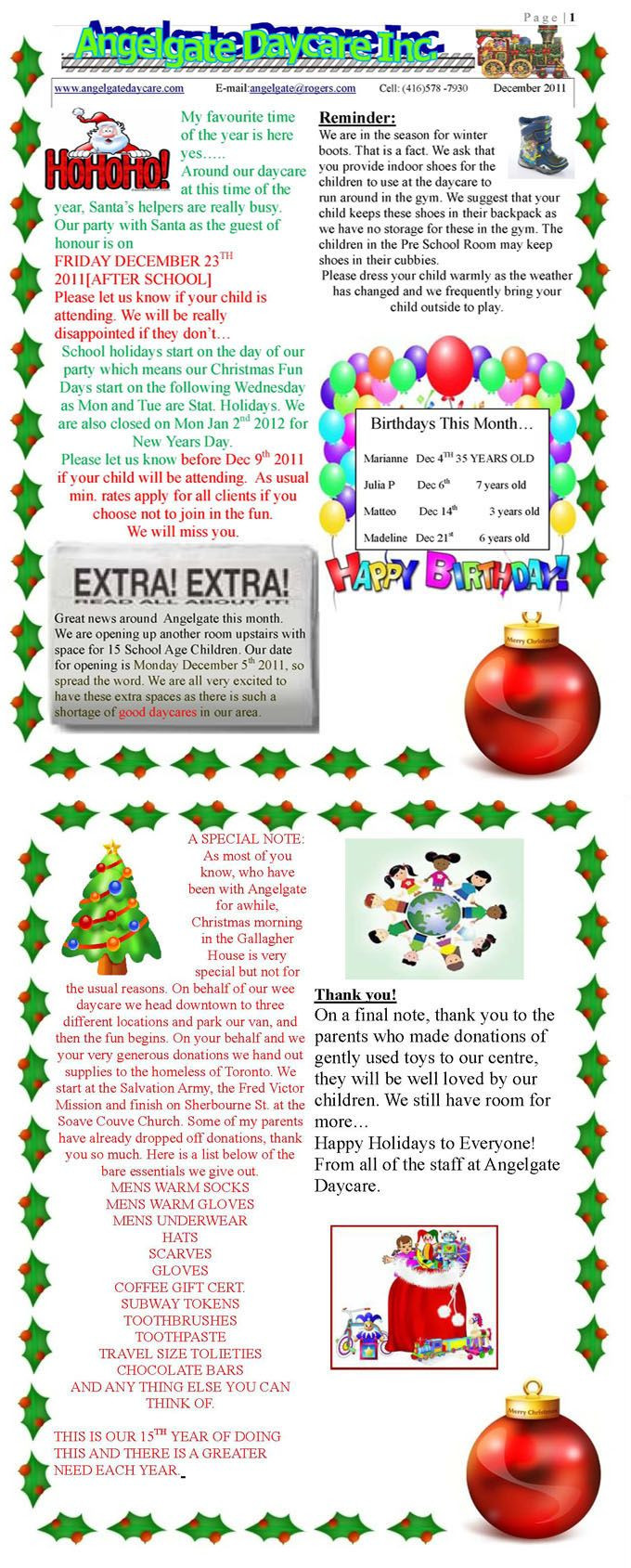 Child Care Newsletter Template December Newsletter
