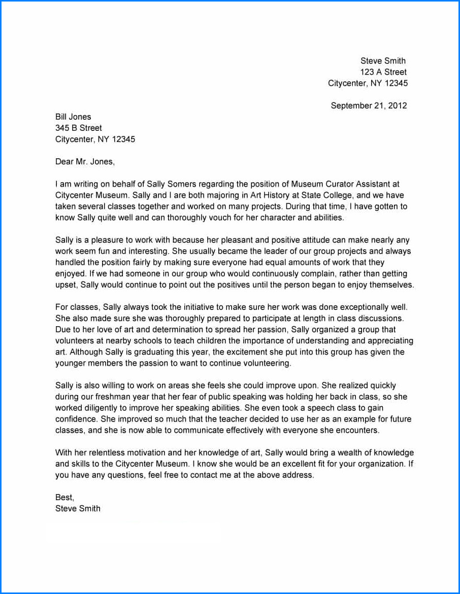 College Reference Letter Template Free College Re Mendation Letter Template