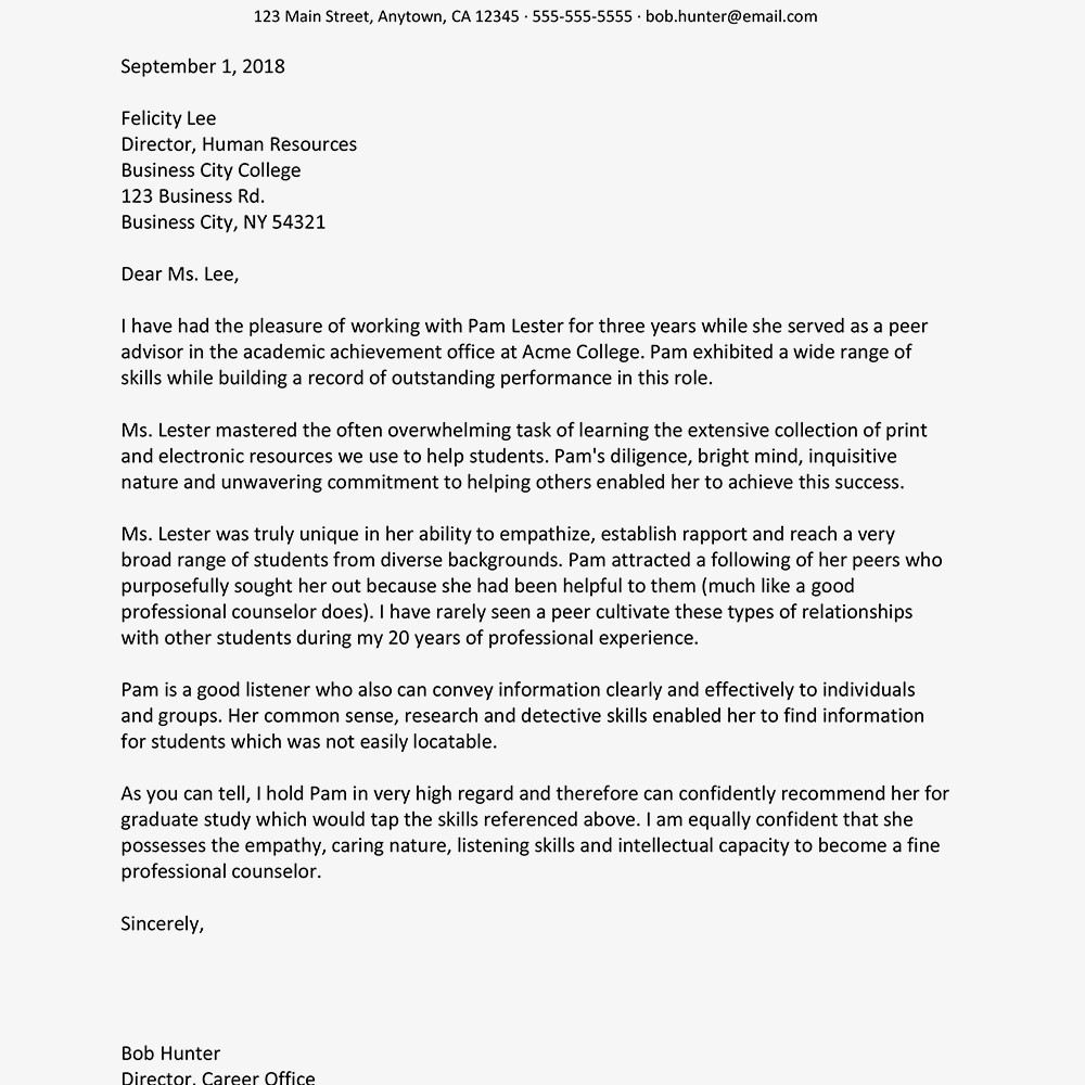 College Reference Letter Template Sample Re Mendation Letter for A College Student