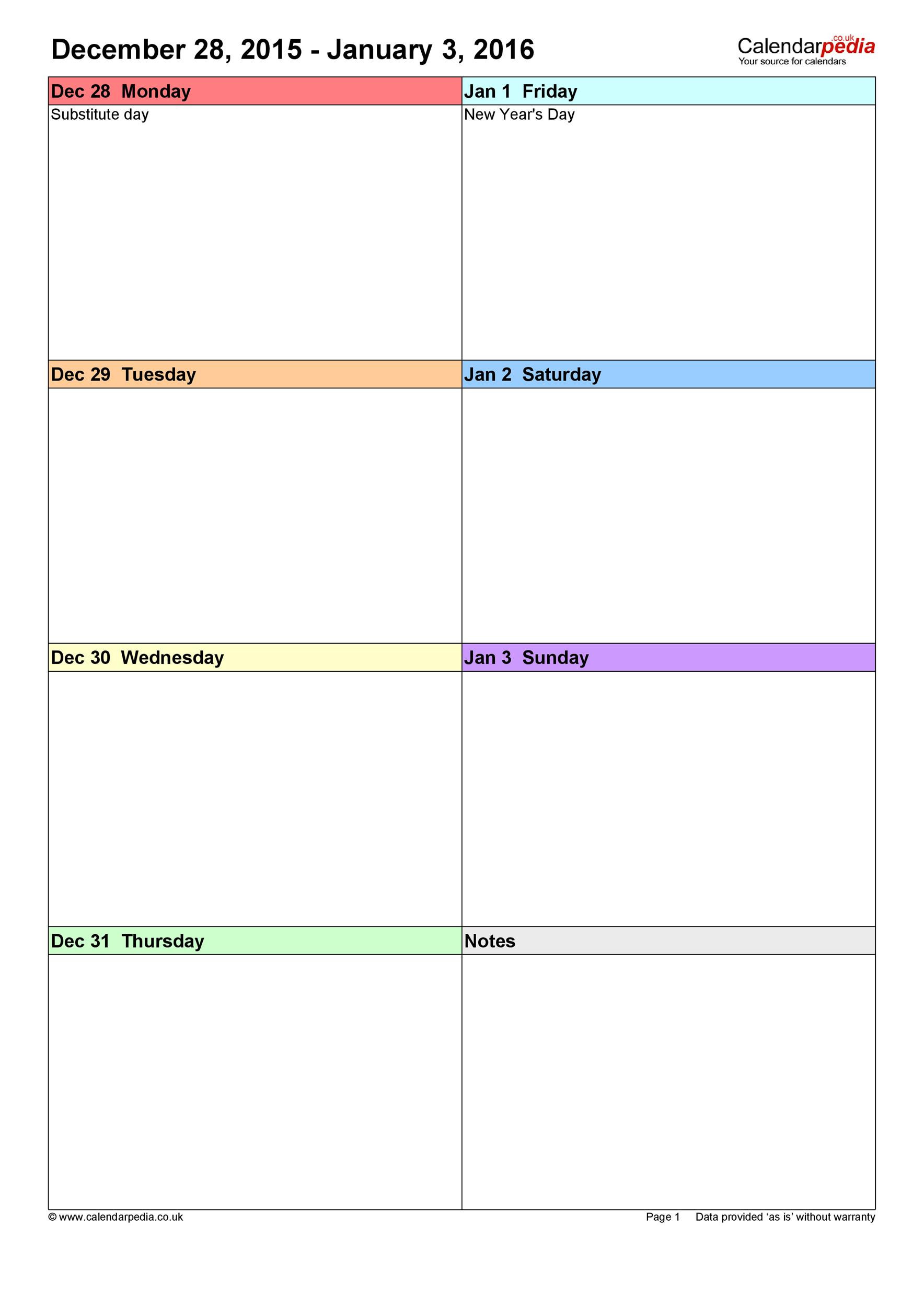 Free Weekly Calendar Template 26 Blank Weekly Calendar Templates [pdf Excel Word
