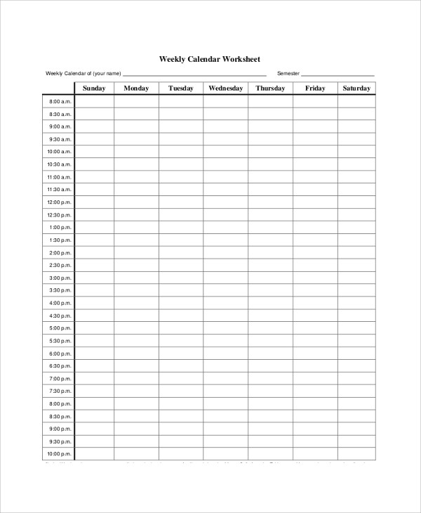 Free Weekly Calendar Template Free 10 Sample Printable Weekly Calendar Templates In Ms