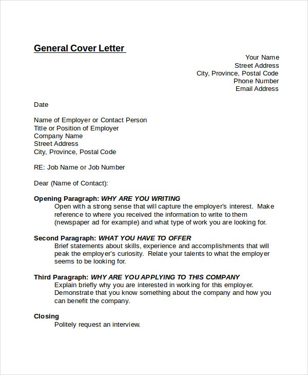General Cover Letter Template 14 Cover Letter Templates Free Sample Example format