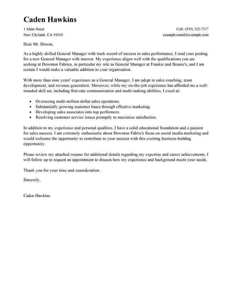 General Cover Letter Template Amazing Sales General Manager Cover Letter Examples
