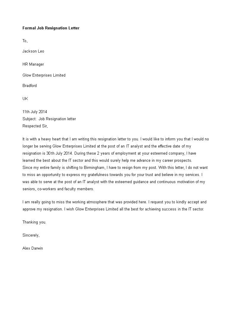 Heartfelt Resignation Letter Template Heartfelt Job Resignation Letter