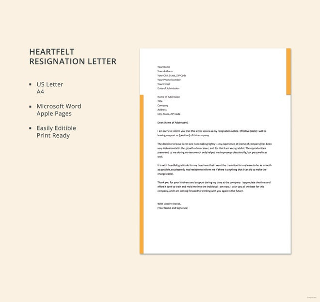 Heartfelt Resignation Letter Template Heartfelt Resignation Letters 9 Free Sample Example