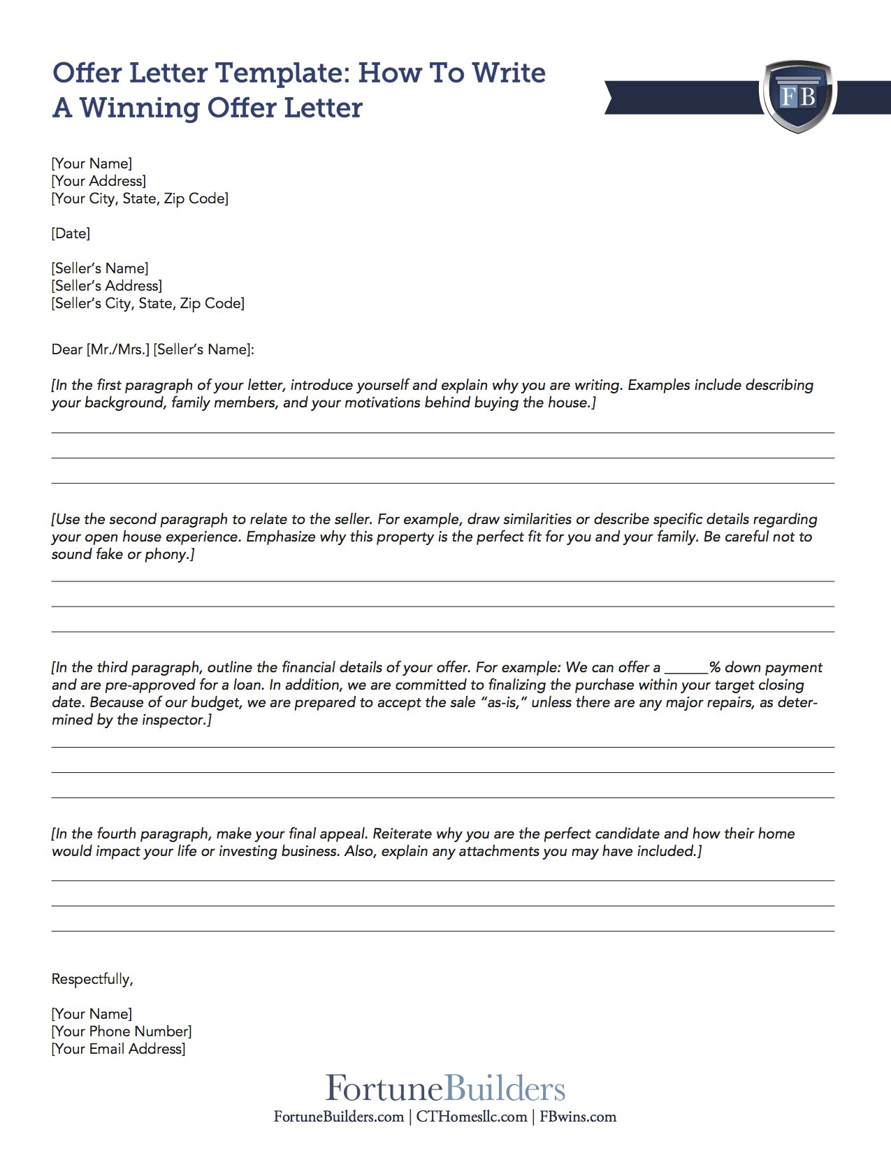 Home Offer Letter Template Free Real Estate Fer Letter Template