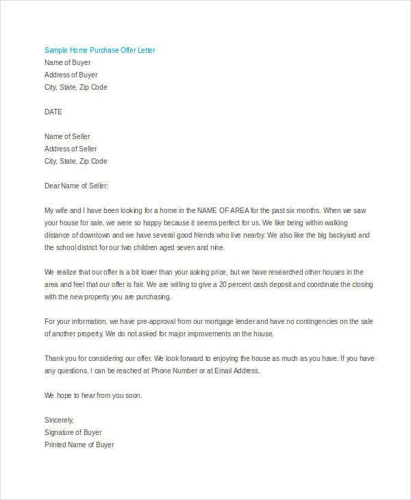 House Offer Letter Template House Purchase Offer Letter Template – Cakeb
