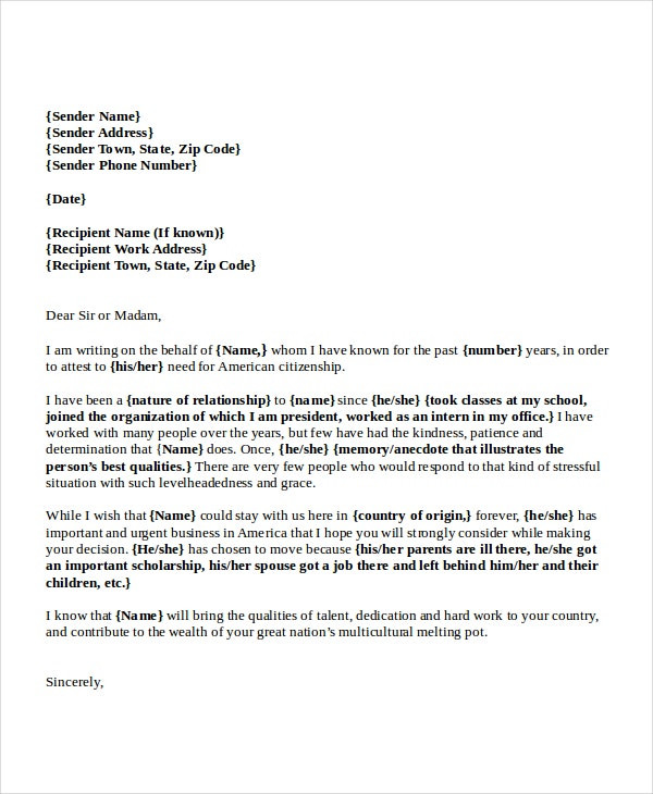 Immigration Recommendation Letter Template 12 Immigration Reference Letter Templates Word Pdf