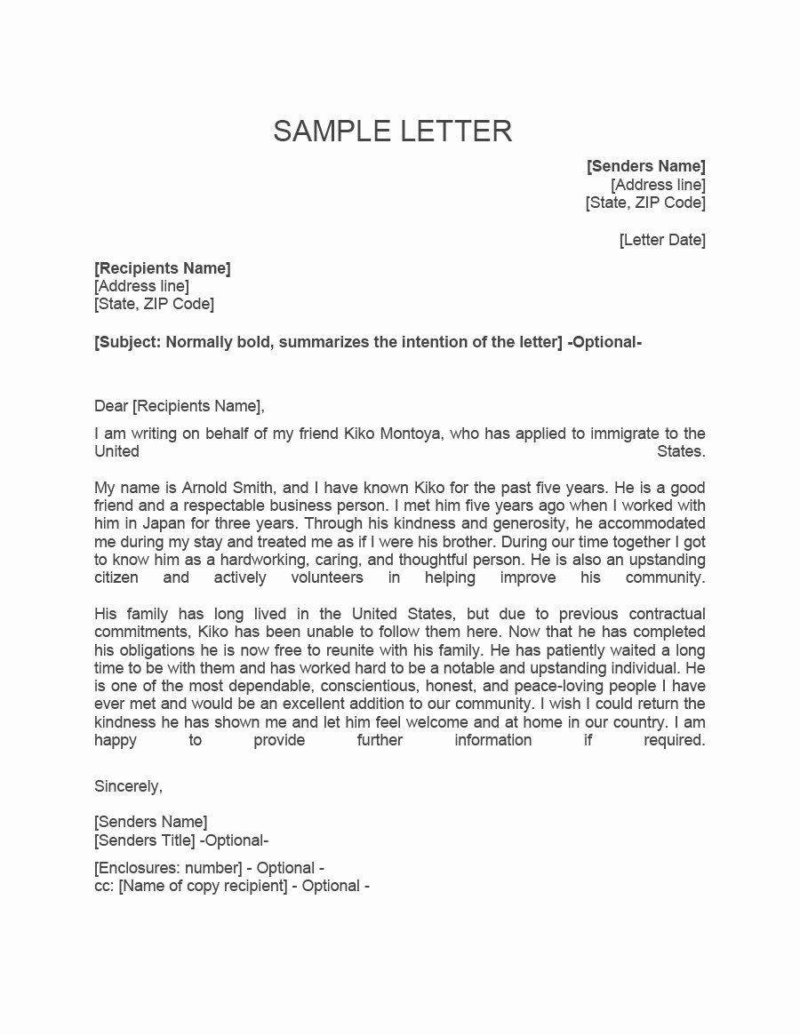 Immigration Recommendation Letter Template Letters Re Mendation for Immigration Elegant 36 Free