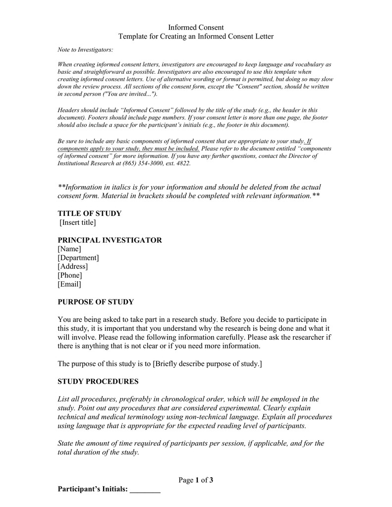 Letter Of Consent Template Informed Consent Template for Creating An Informed Consent