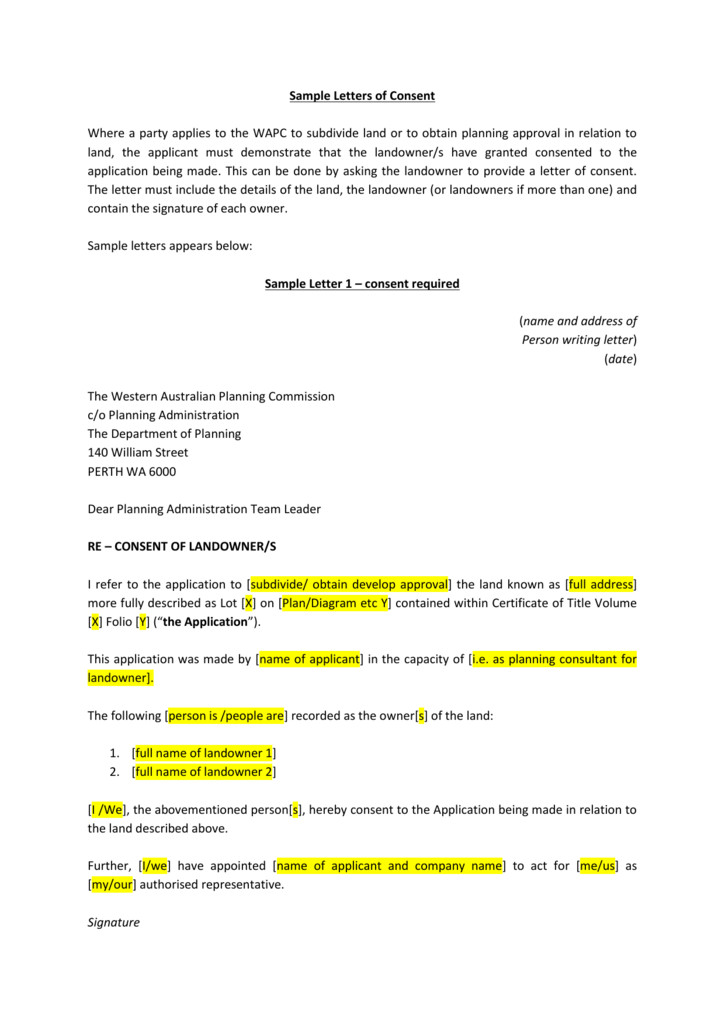 Letter Of Consent Template Sample Letters Of Consent Elodgement