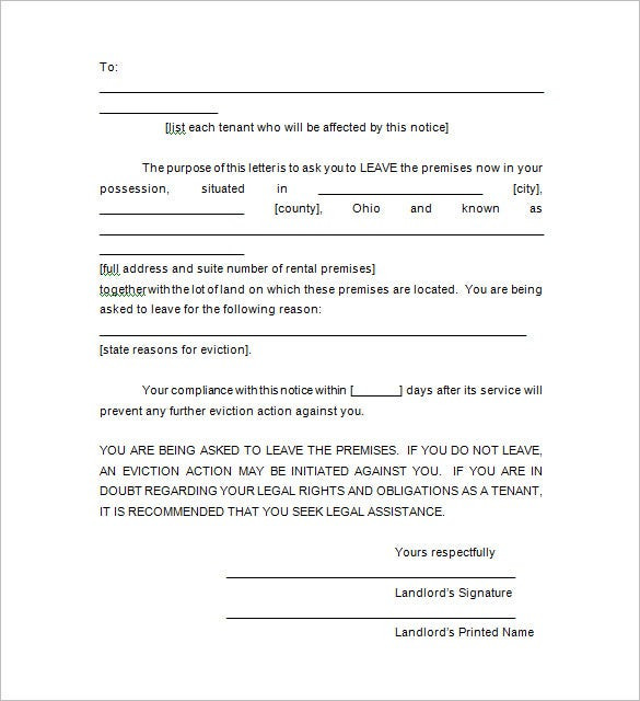 Letter Of Eviction Template 12 Eviction Templates Doc Excel Pdf