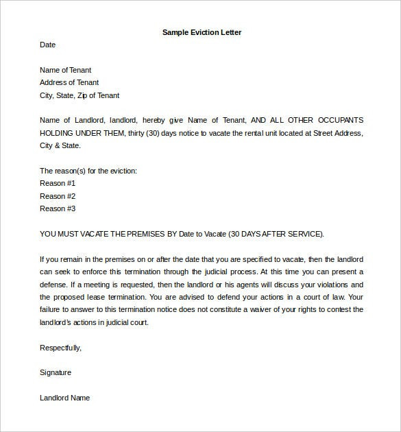 Letter Of Eviction Template 5 Eviction Letter Templates Free Sample Example format